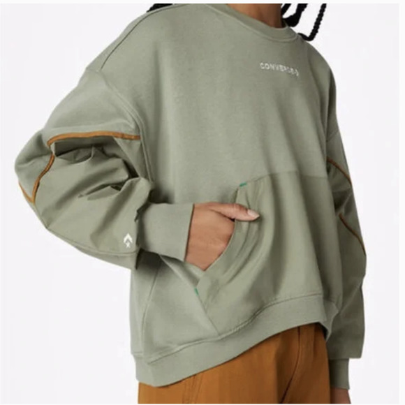 Converse Tops - CONVERSE Olive Oversized Sweatshirt Kangaroo Pocket XL Pullover